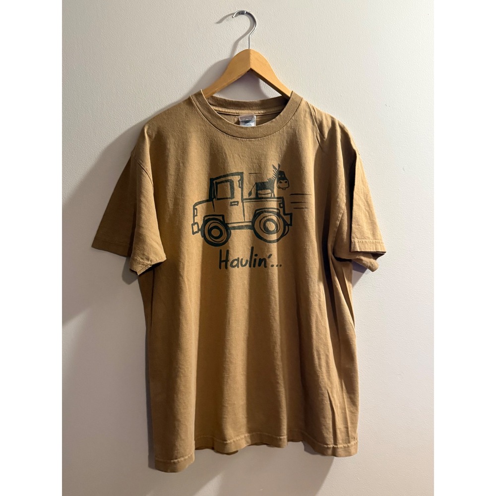 AAA Alstyle Apparel Haulin Donkey Truck Graphic T-Shirt Tan Mens Large